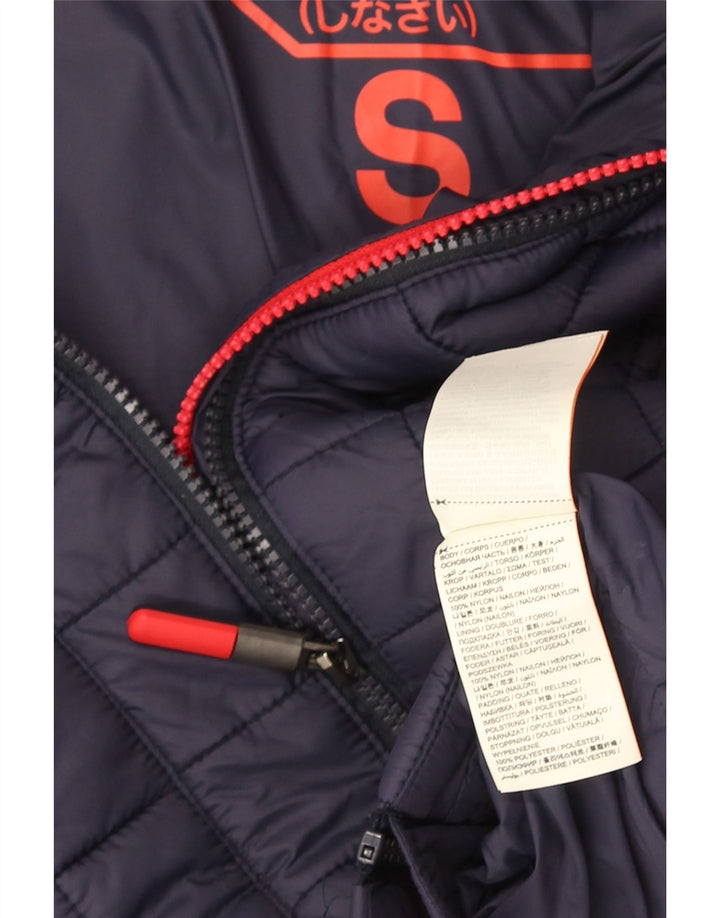 Damska wyściełana kurtka z kapturem Superdry UK 10, mała, granatowa, nylonowa
