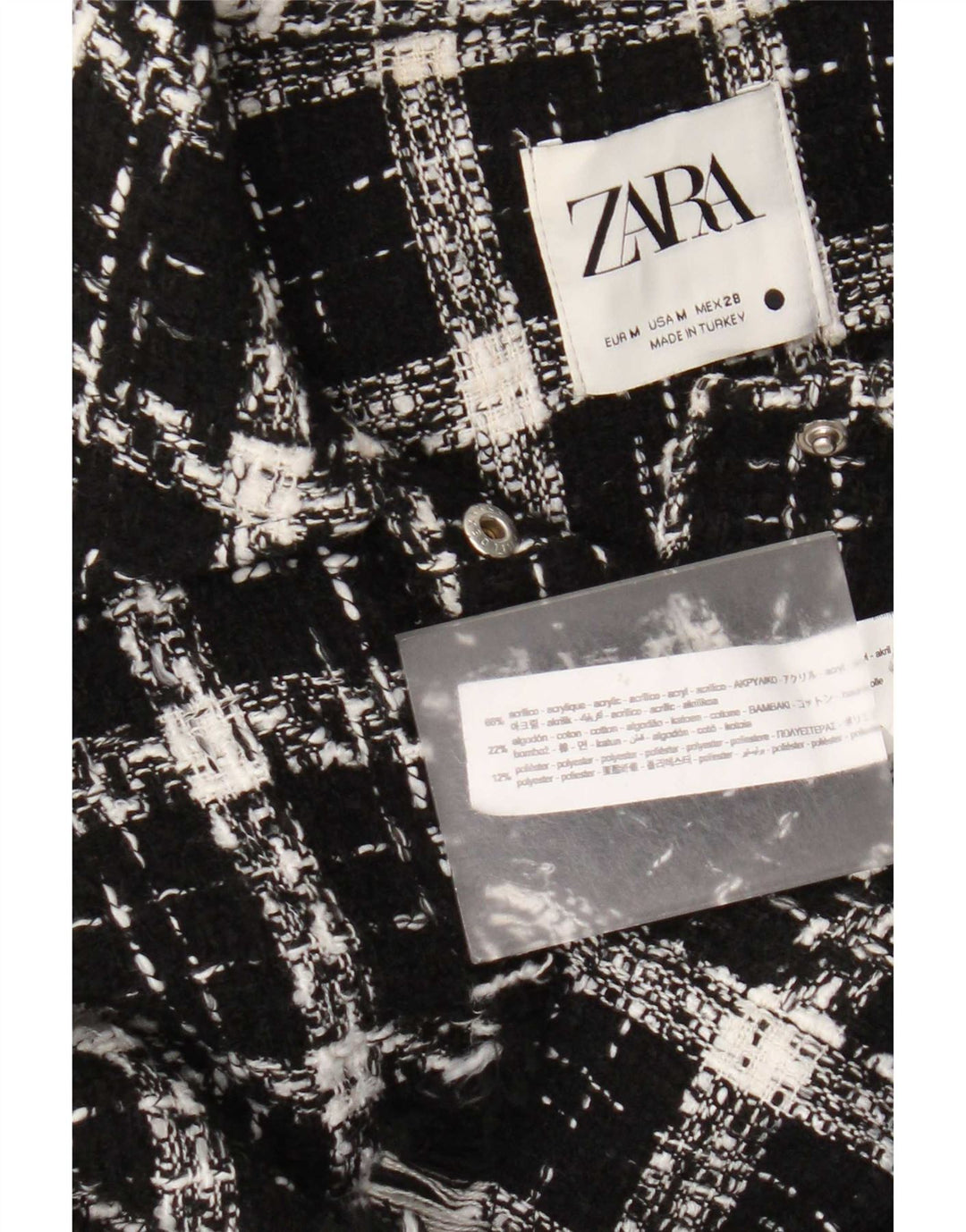 Damska koszula oversize Zara UK 14, średnia czarna kratka, akryl