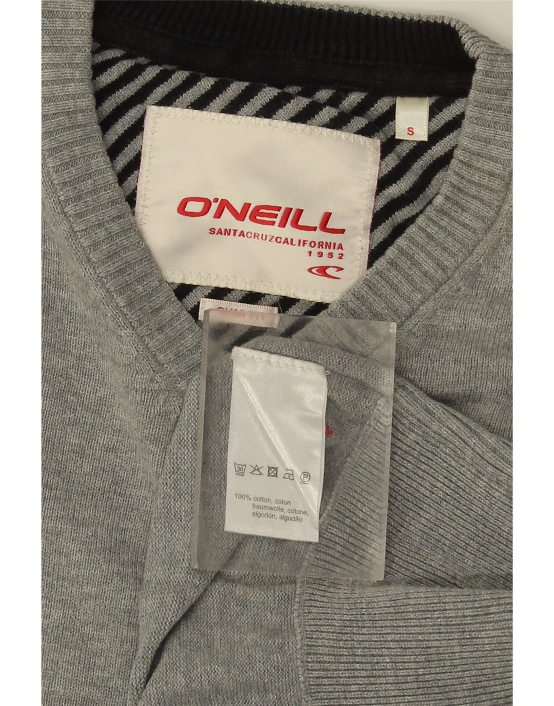 Męski sweter O'Neill z dekoltem w kształcie litery V, mały, szary, bawełniany