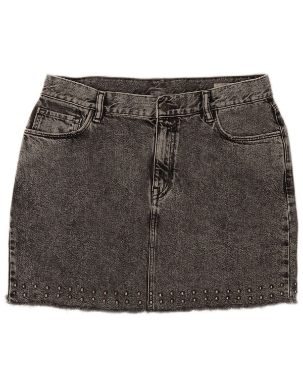 All Saints Damska mini spódniczka dżinsowa UK 14 duża W32 szara bawełna