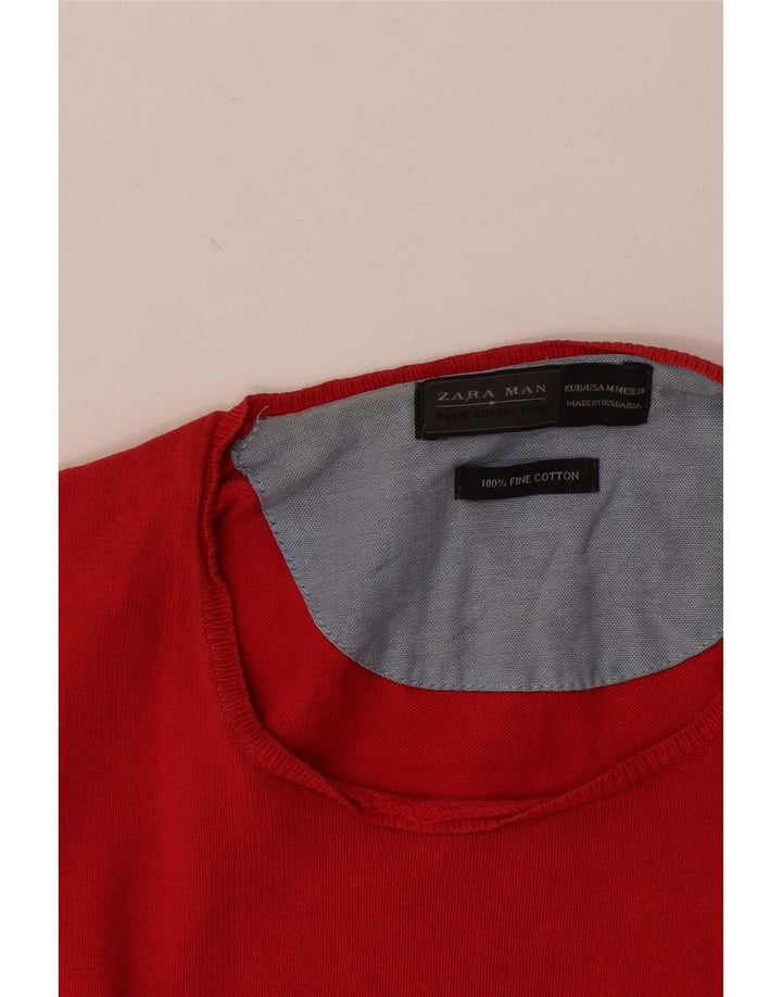 Męski sweter Zara z dekoltem w łódkę, średnio czerwony, bawełniany