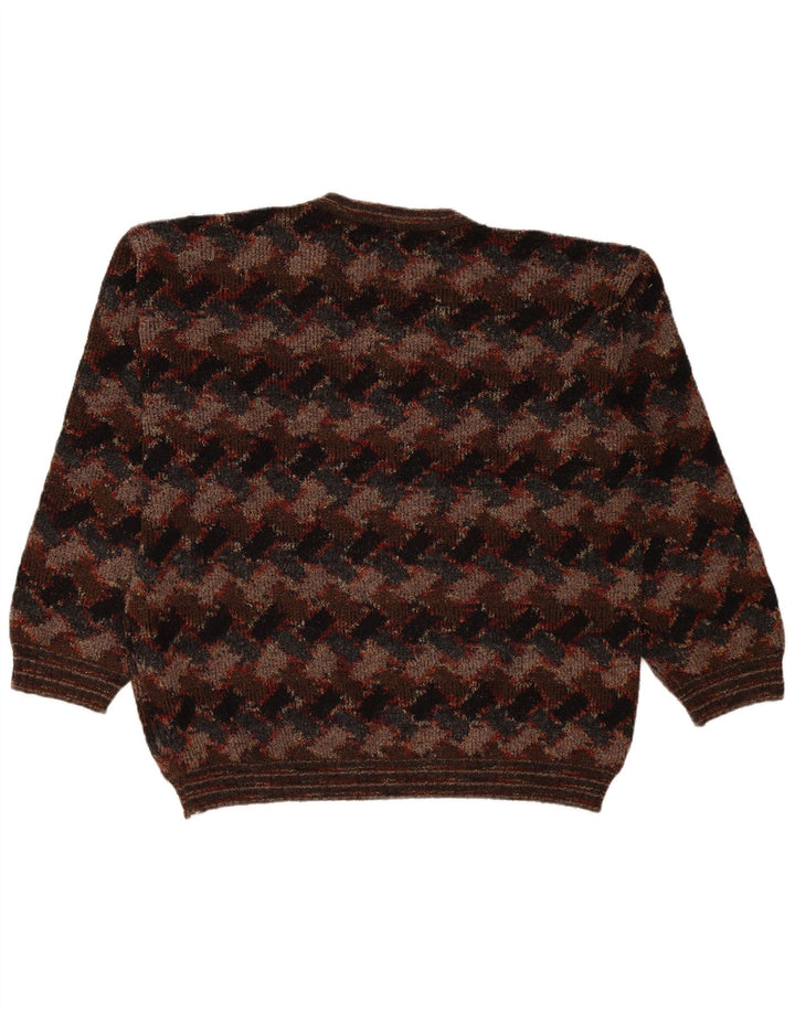 Męski sweter West Port z dekoltem w kształcie litery V, duży, brązowy, geometryczny