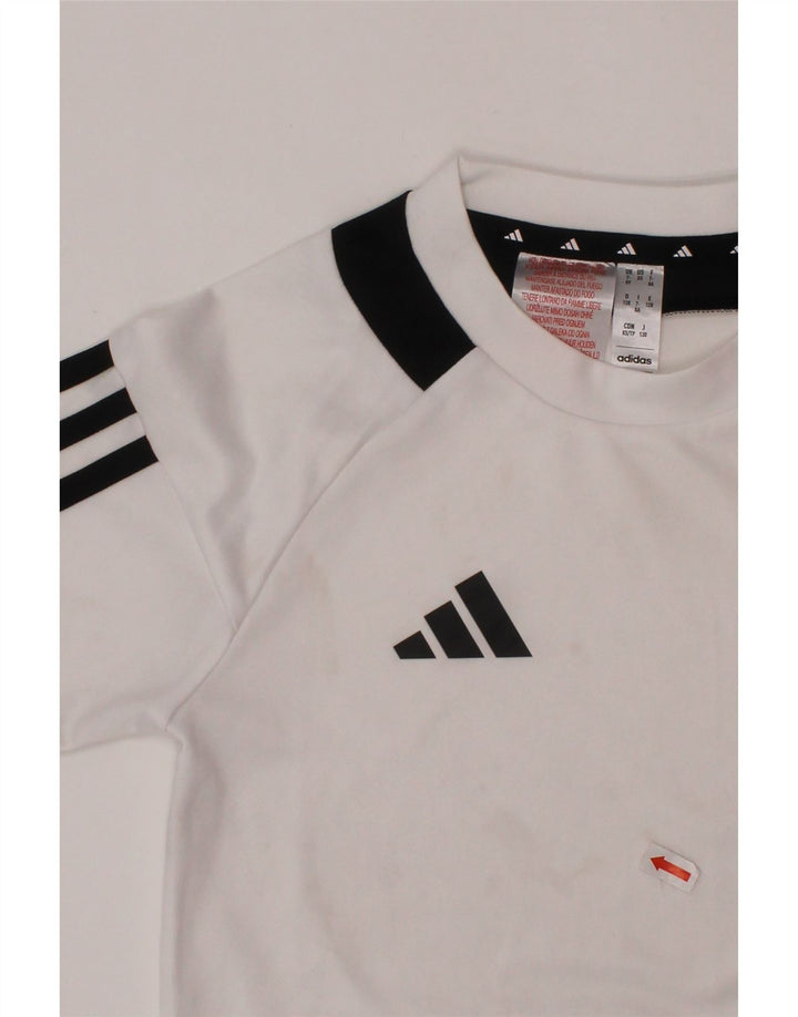 Chłopięcy t-shirt ADIDAS Aeroready, 7-8 lat, biały poliester z blokami kolorów