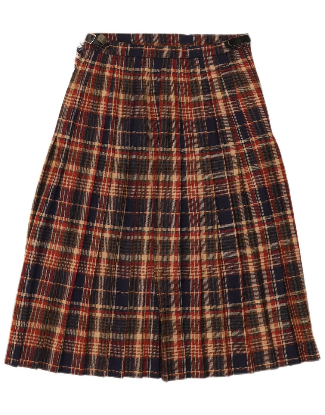 Damska spódnica kopertowa w stylu vintage UK 12 Medium W27 Wielobarwna krata z dziewiczej wełny