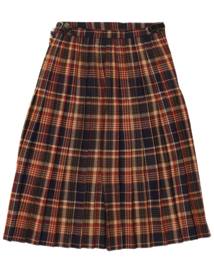 Damska spódnica kopertowa w stylu vintage UK 12 Medium W27 Wielobarwna krata z dziewiczej wełny