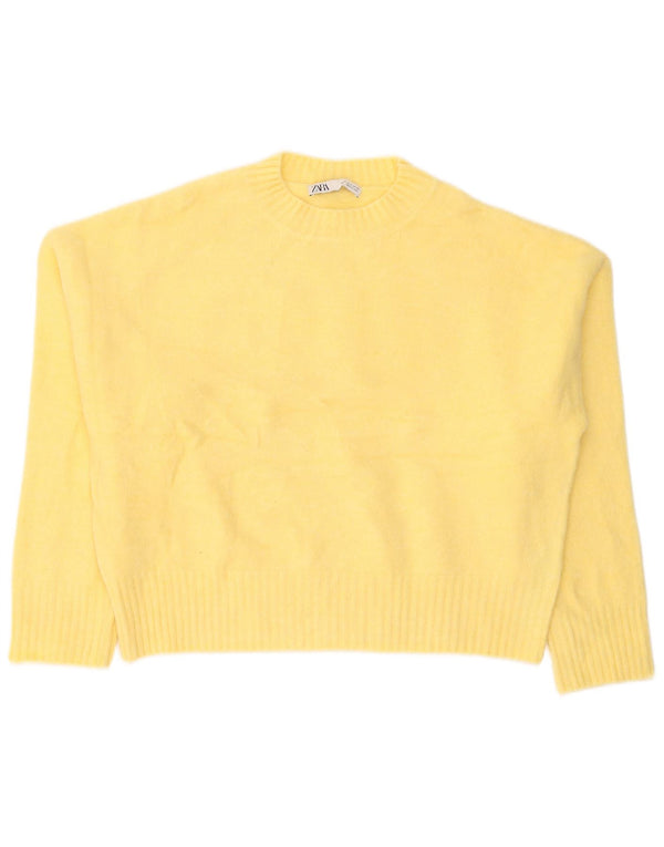 Zara Womens Crop Oversized Crew Neck Jumper Sweater UK 10 Small Yellow