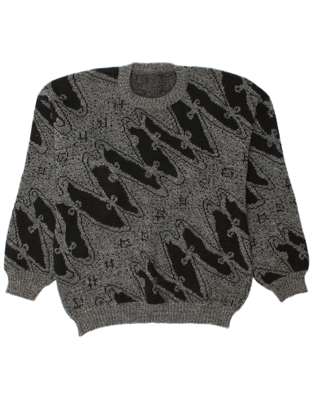 Vintage męski sweter z wycięciem pod szyją, duży, szary, geometryczny