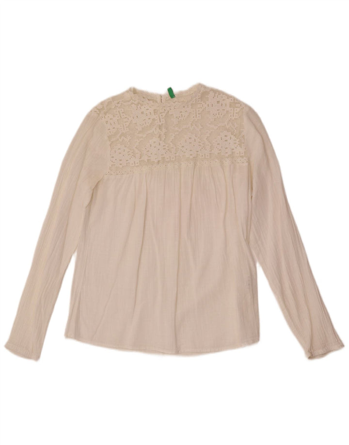 Damska bluzka z długim rękawem Benetton Top UK 10 Small White Cotton