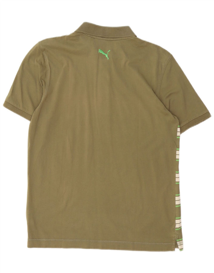 Męska koszulka polo Puma z grafiką, mała, bawełniana w paski khaki