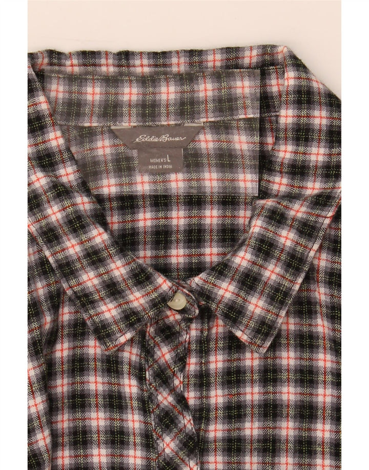 EDDIE BAUER Womens Flannel Shirt UK 16 Large Grey Check Cotton Vintage Eddie Bauer and Second-Hand Eddie Bauer from Messina Hembry 