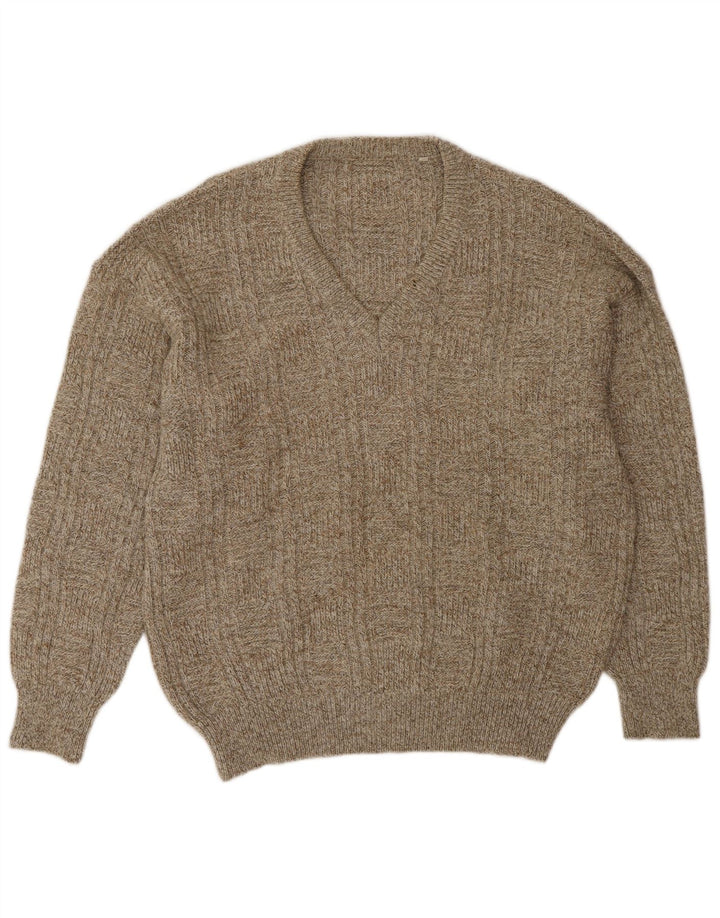 Sweter męski w stylu vintage z dekoltem w szpic IT 52, duża beżowa wełna