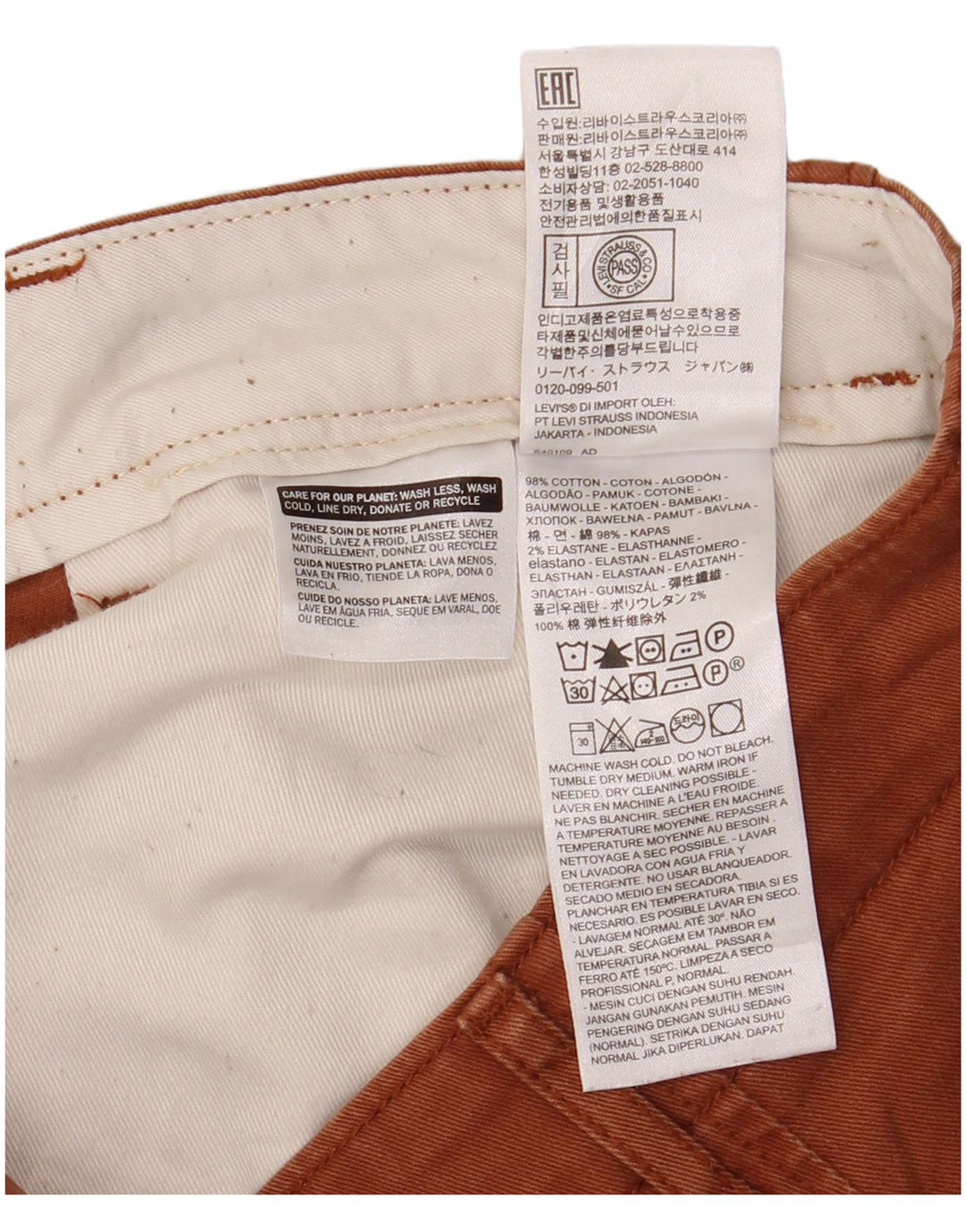 Męskie spodenki chino Levi's W38 XL, brązowa bawełna