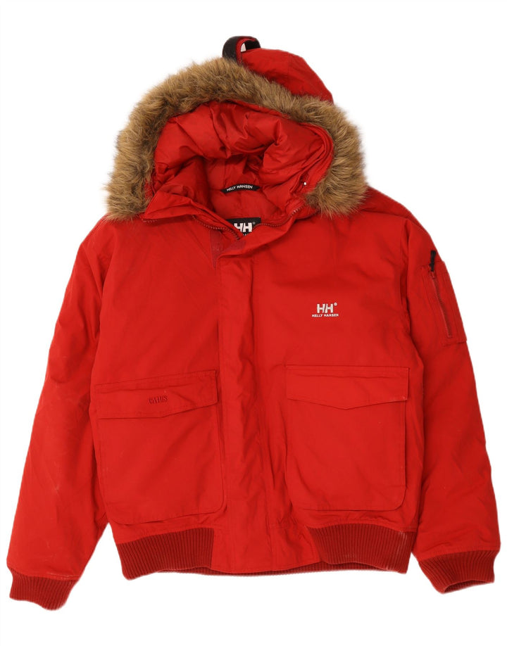 Męska ocieplana kurtka z kapturem Helly Hansen UK 40, duża, czerwona nylonowa