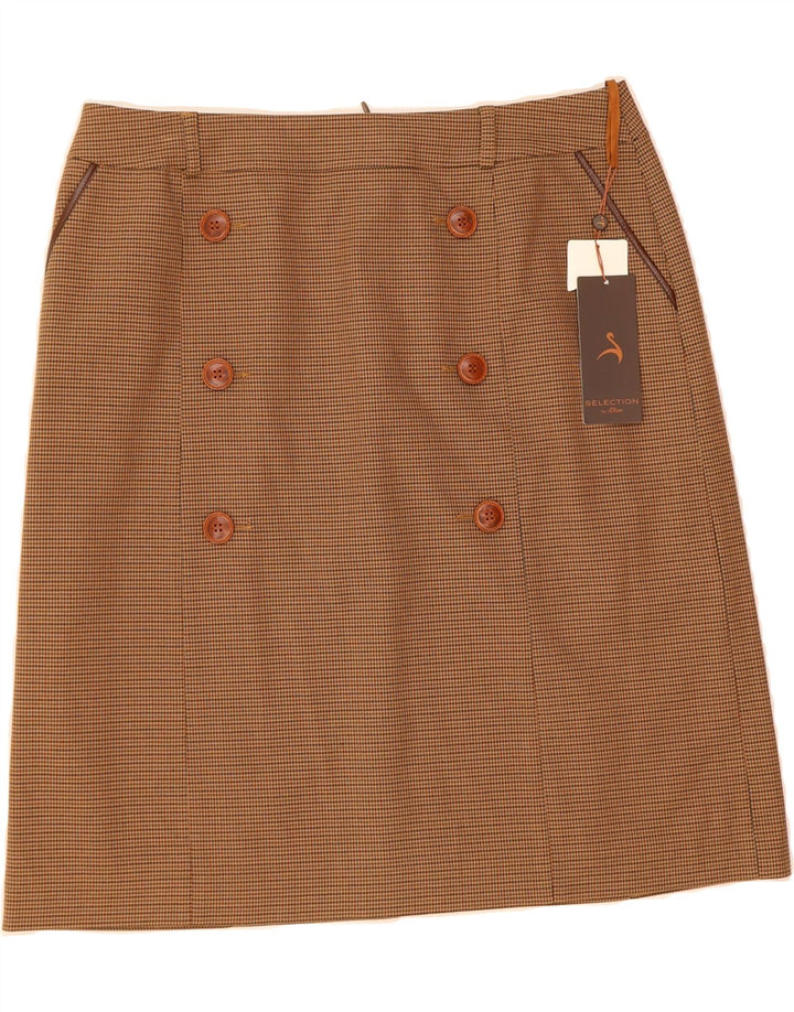 S.OLIVER Womens A-Line Skirt UK 16 Large W32  Brown Houndstooth Polyester Vintage S.Oliver and Second-Hand S.Oliver from Messina Hembry 