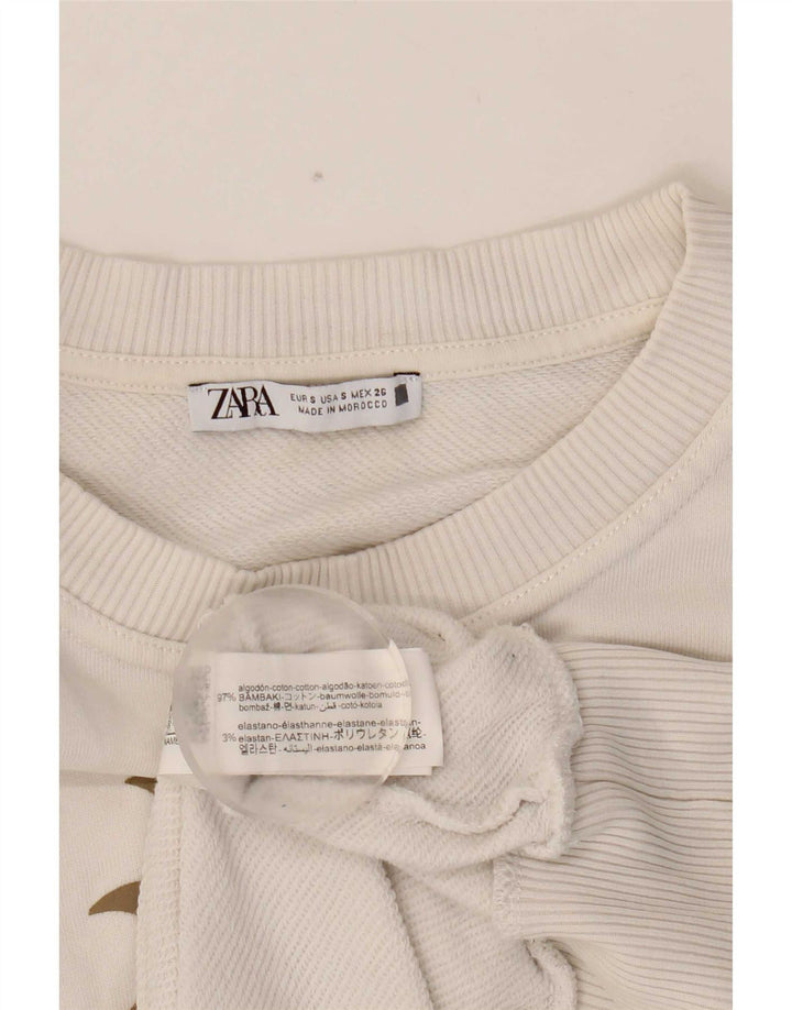 Damska bluza oversize Zara z grafiką, UK 10, mała, biała, bawełniana