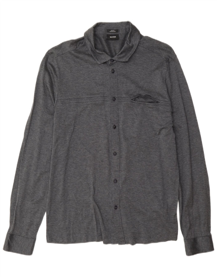 Męska koszula slim fit Hugo Boss, duża, szara, bawełniana
