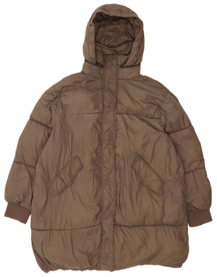 Damska kurtka z kapturem, oversize, wyściełana Zara UK 18 XL, brązowy nylon