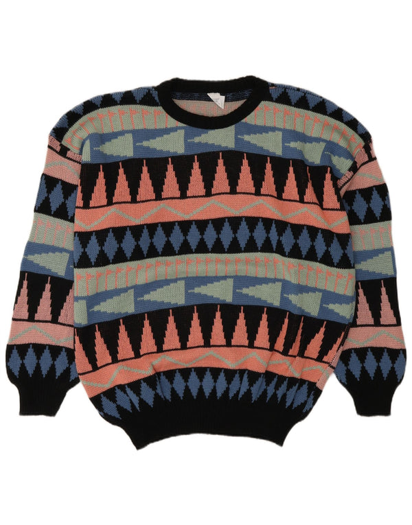 Vintage męski sweter z wycięciem pod szyją, duży, wielobarwny, geometryczny akryl