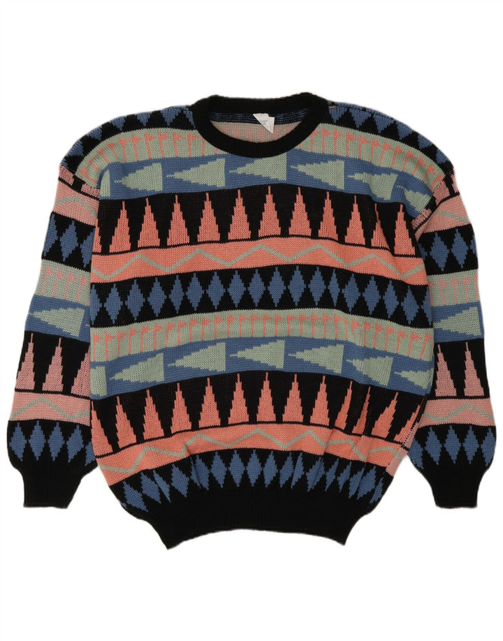 Vintage męski sweter z wycięciem pod szyją, duży, wielobarwny, geometryczny akryl