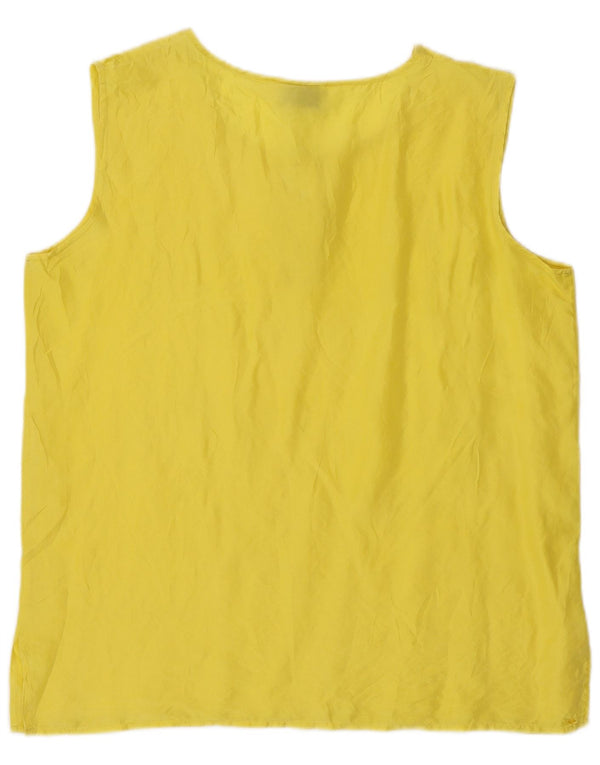 Vintage Womens Sleeveless Blouse Top UK 14 Medium Yellow Silk