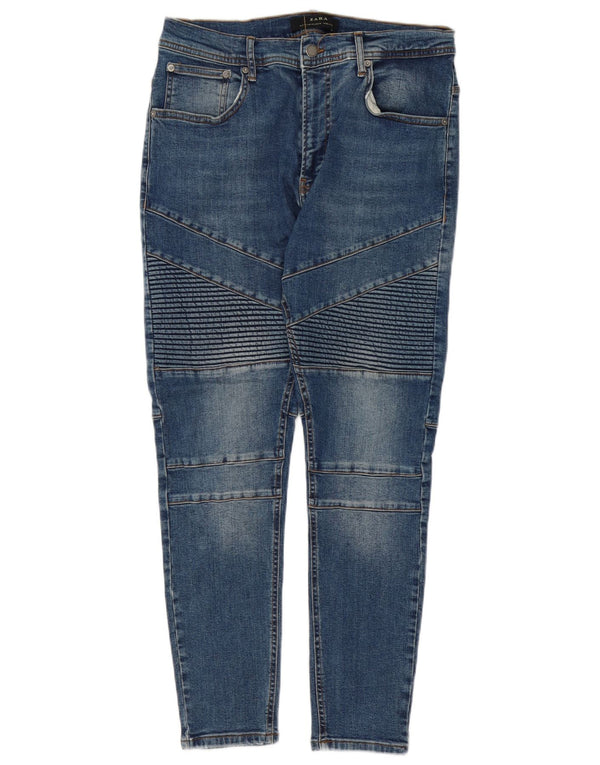 Męskie jeansy obcisłe Zara EU 44 Large W34 L27 Niebieskie patchworkowe bawełniane