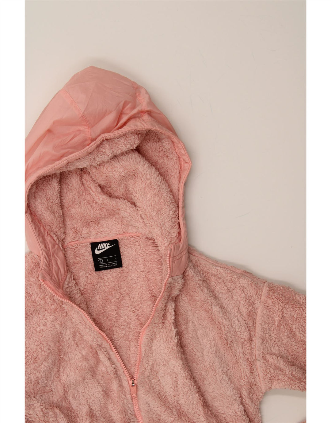 NIKE Womens Hooded Fleece Jacket UK 14 Large Pink Polyester Vintage Nike and Second-Hand Nike from Messina Hembry 