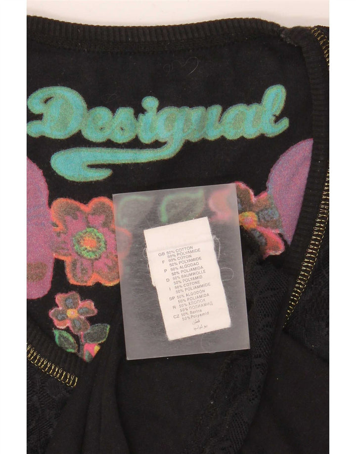 Desigual damski top z kamizelką UK 12, średni czarny, geometryczny, bawełniany