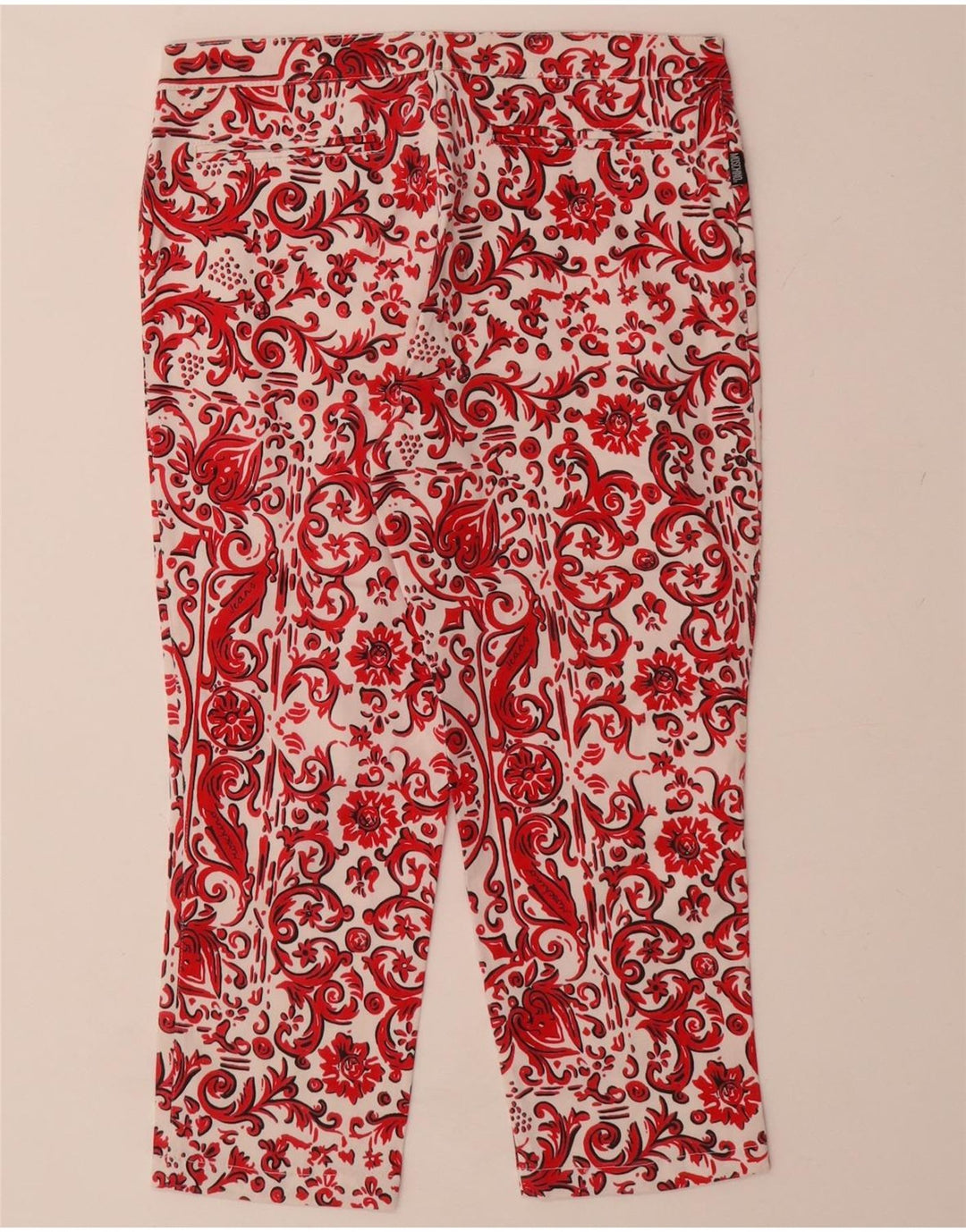 Spodnie damskie MOSCHINO Straight Capri UK 12 Medium W28 L21 Czerwone Paisley