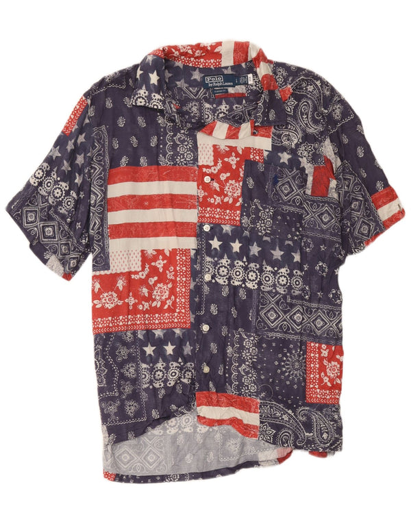 Męska koszulka Polo Ralph Lauren z krótkim rękawem, duża, granatowa, patchworkowa