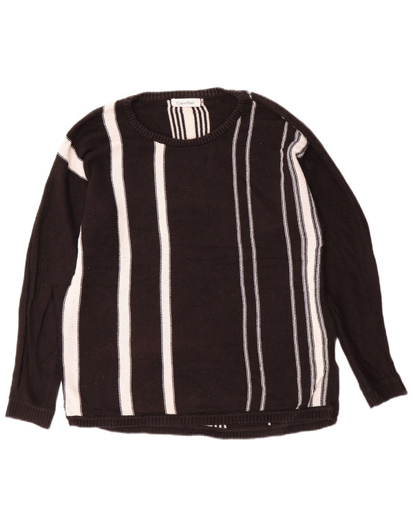 CALVIN KLEIN Męski sweter z dekoltem w łódkę, bawełniany, w średnie czarne paski