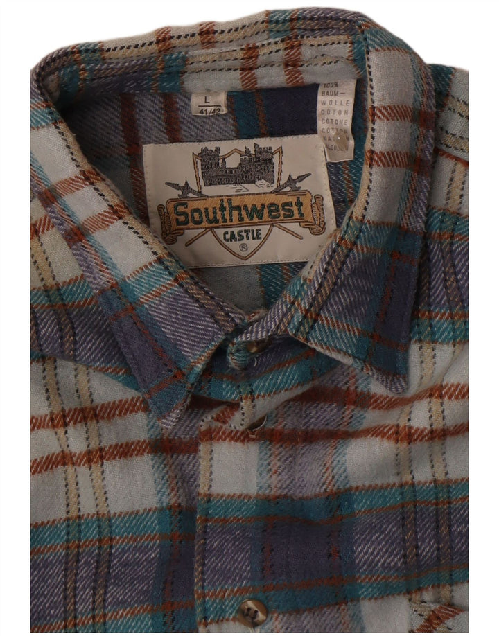 Męska koszula flanelowa Southwest, rozmiar 41/42, duża, niebieska bawełniana krata