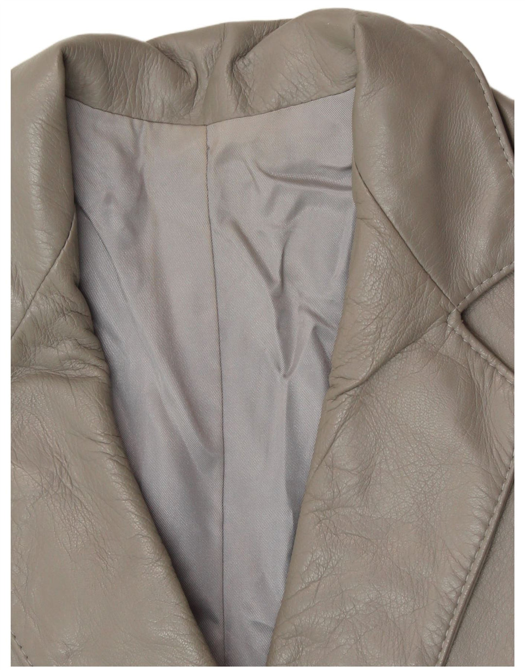 VINTAGE Womens Double Breasted Leather Blazer Jacket UK 10 Small Grey