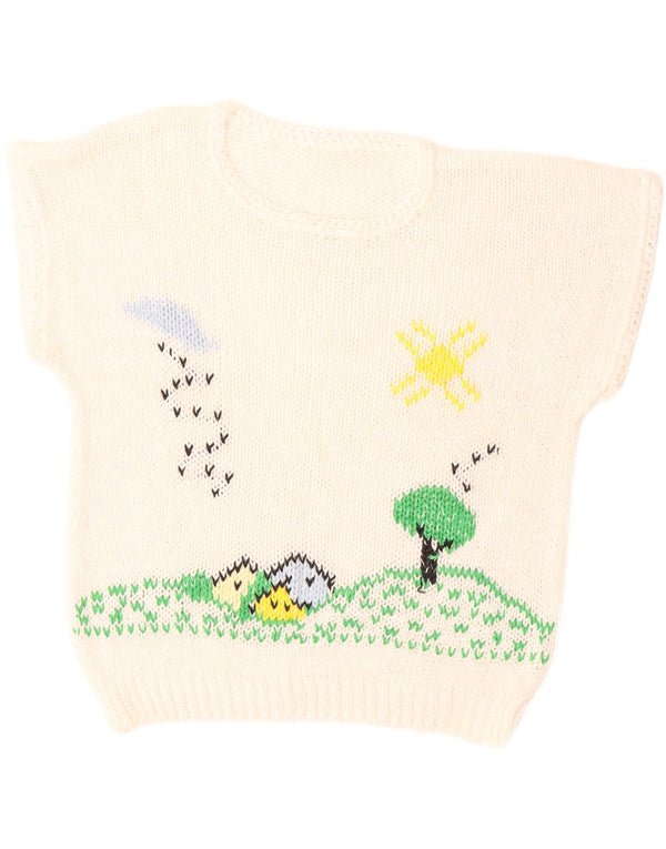 Sweter damski w stylu vintage z graficznym wycięciem pod szyją UK 14, duży biały