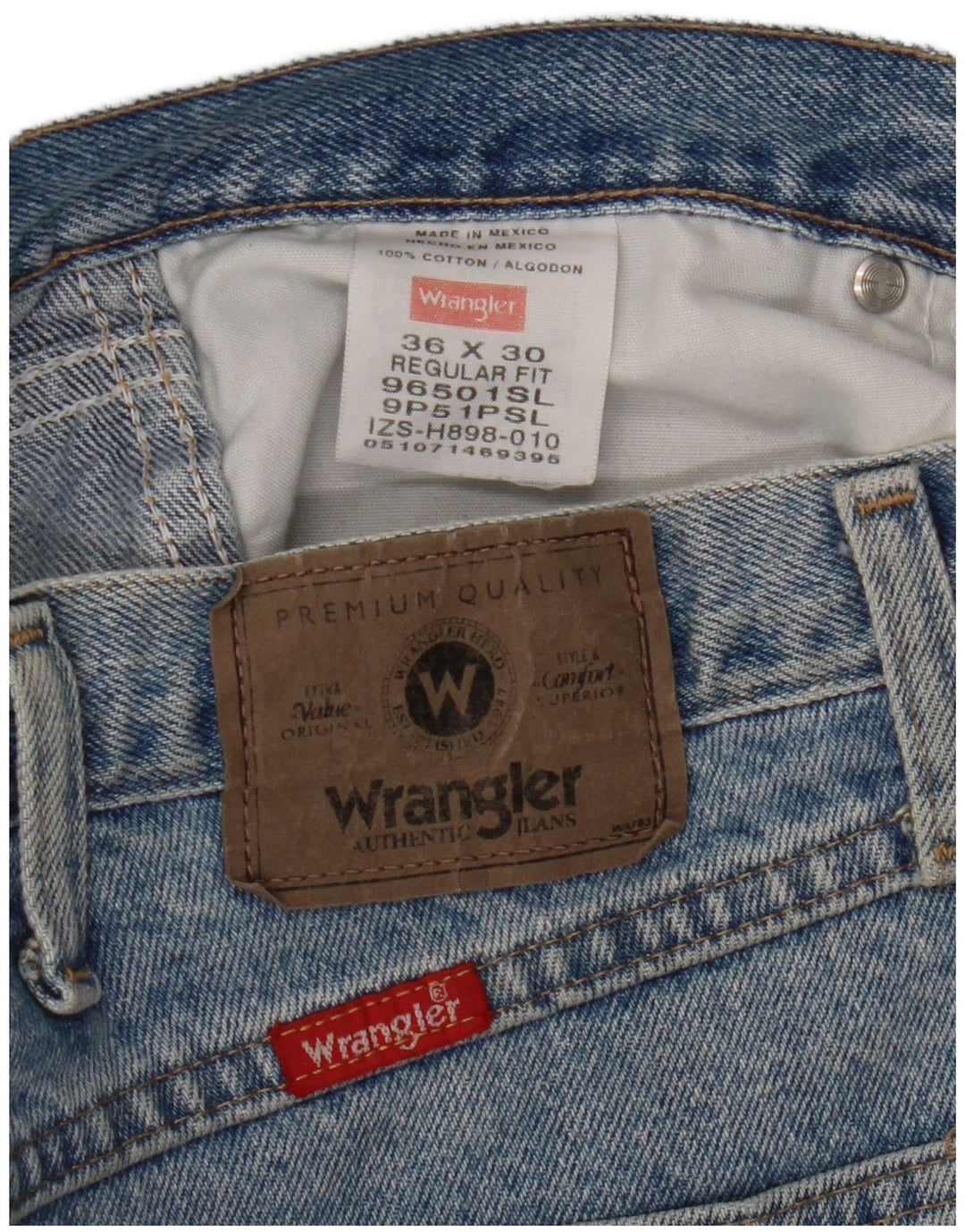 Wrangler Męskie Proste Dżinsy W36 L30 Niebieskie Bawełniane