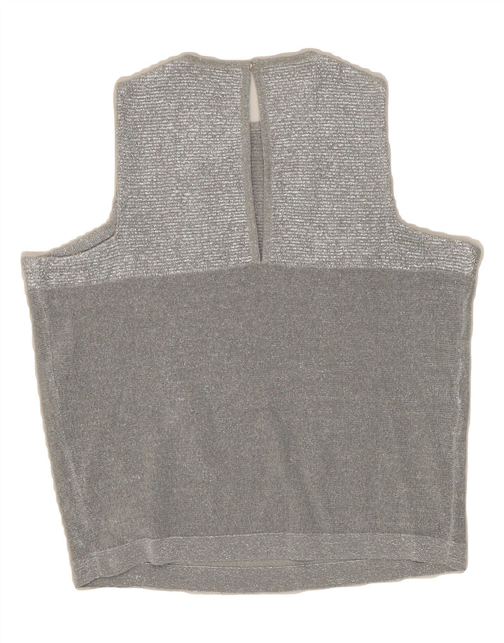 VINTAGE Womens Crop Sleeveless Blouse Top UK 12 Medium Silver Vintage Vintage and Second-Hand Vintage from Messina Hembry 