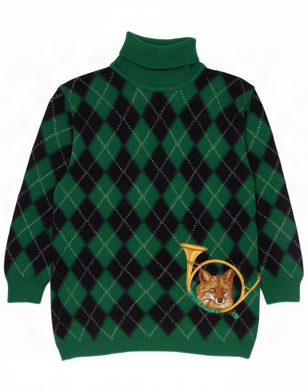 Damski sweter z golfem Carella UK 14 Duży zielony Argyle/Diament
