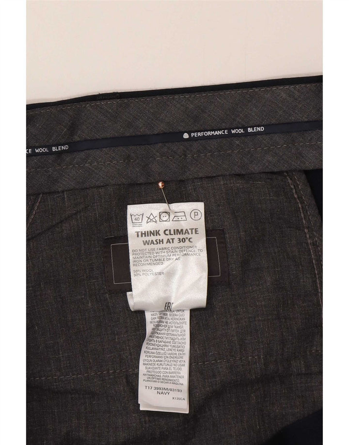 Marks & Spencer Męskie dopasowane spodnie garniturowe W44 L31 Granatowa wełna