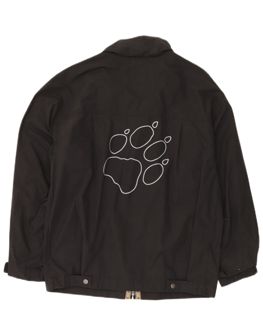 Męska kurtka przeciwdeszczowa z kapturem i grafiką JACK WOLFSKIN UK 38, średni czarny poliester