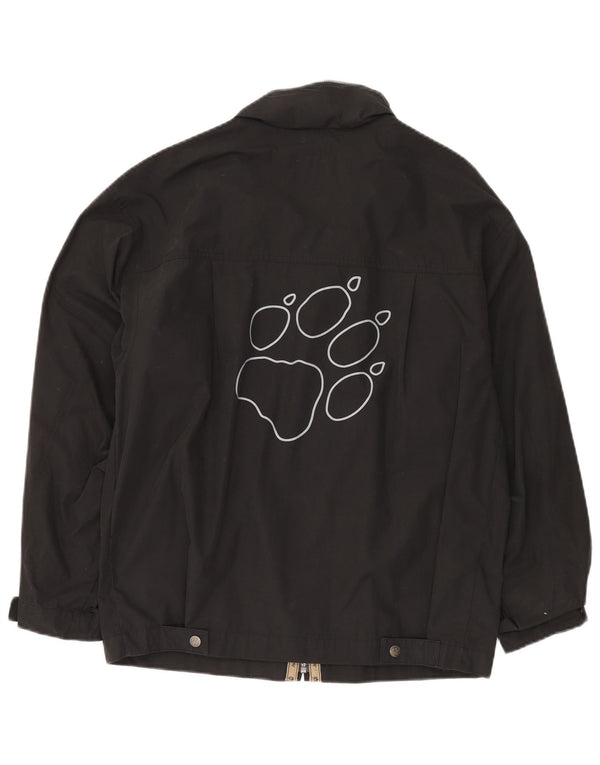 Męska kurtka przeciwdeszczowa z kapturem i grafiką JACK WOLFSKIN UK 38, średni czarny poliester