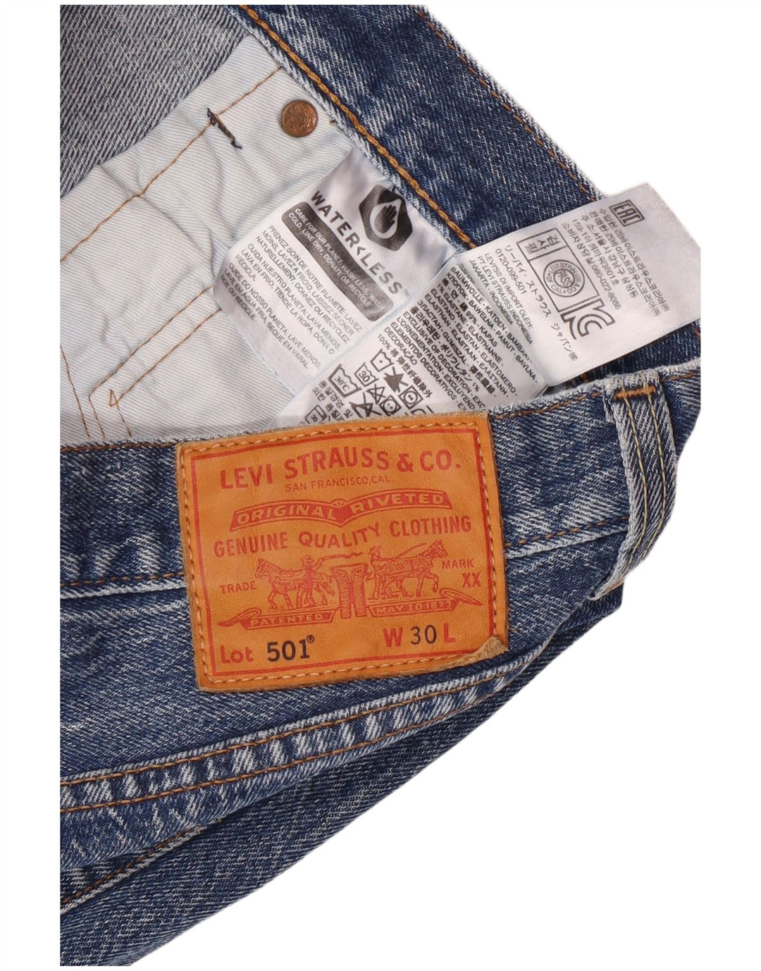 Męskie spodenki jeansowe Levi's 501 W30 Średnioniebieskie, bawełniane