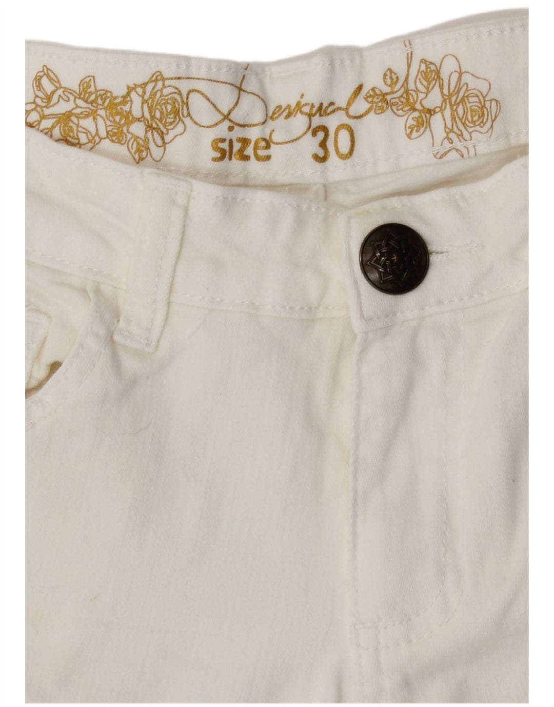 Desigual Damskie Zwężane Dżinsy W30 L27 Biała Bawełna