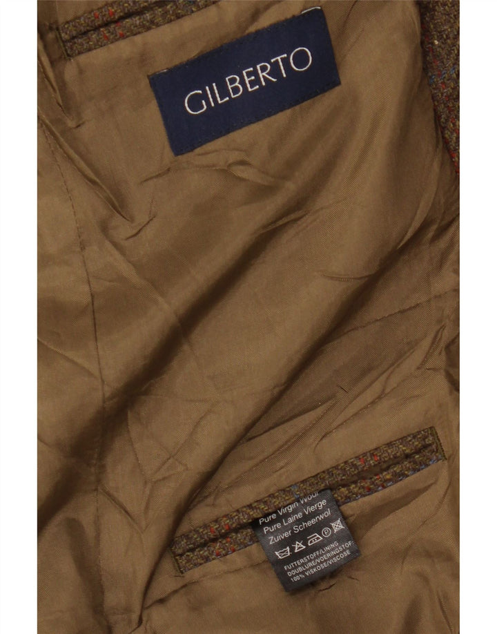 Męska marynarka zapinana na 3 guziki Gilberto UK 40 Duża brązowa kratka z dziewiczej wełny