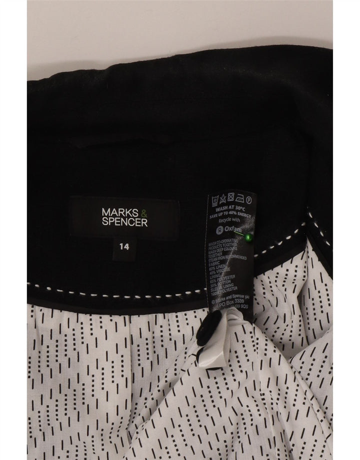 Marks & Spencer Damska marynarka zapinana na 3 guziki UK 14, średnia, czarna lniana