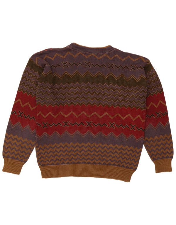 Vintage męski sweter z okrągłym dekoltem, średnio wielobarwny, geometryczny