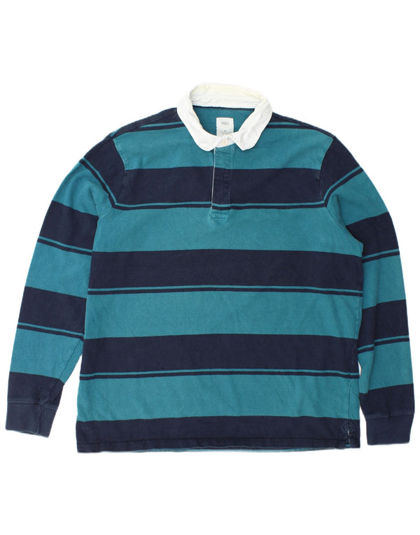 Męska koszulka polo do rugby Marks & Spencer z długim rękawem XL, niebieska, bawełniana w paski