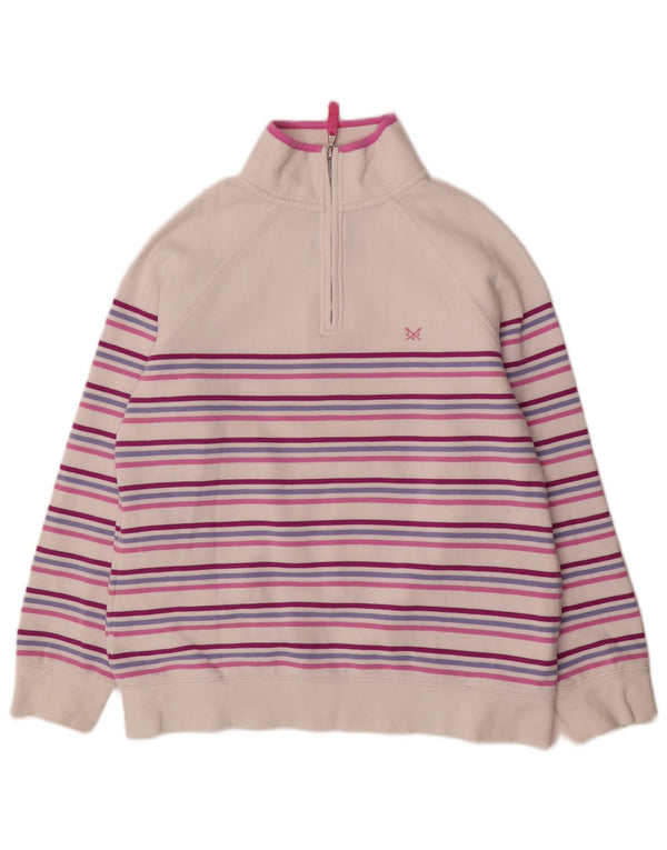 Crew Clothing Damska bluza z zamkiem błyskawicznym, UK 12, średnie białe paski