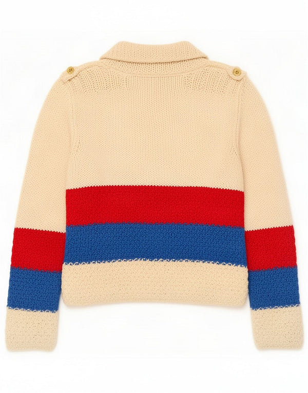 Damski sweter w stylu vintage z dekoltem w kształcie litery V, UK 14, średni, złamanej bieli, w paski