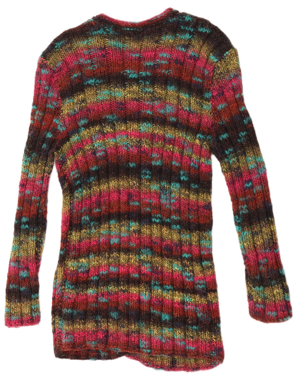 Vintage damski sweter rozpinany o przedłużonym fasonie UK 10, mały, wielobarwny nakrapiany