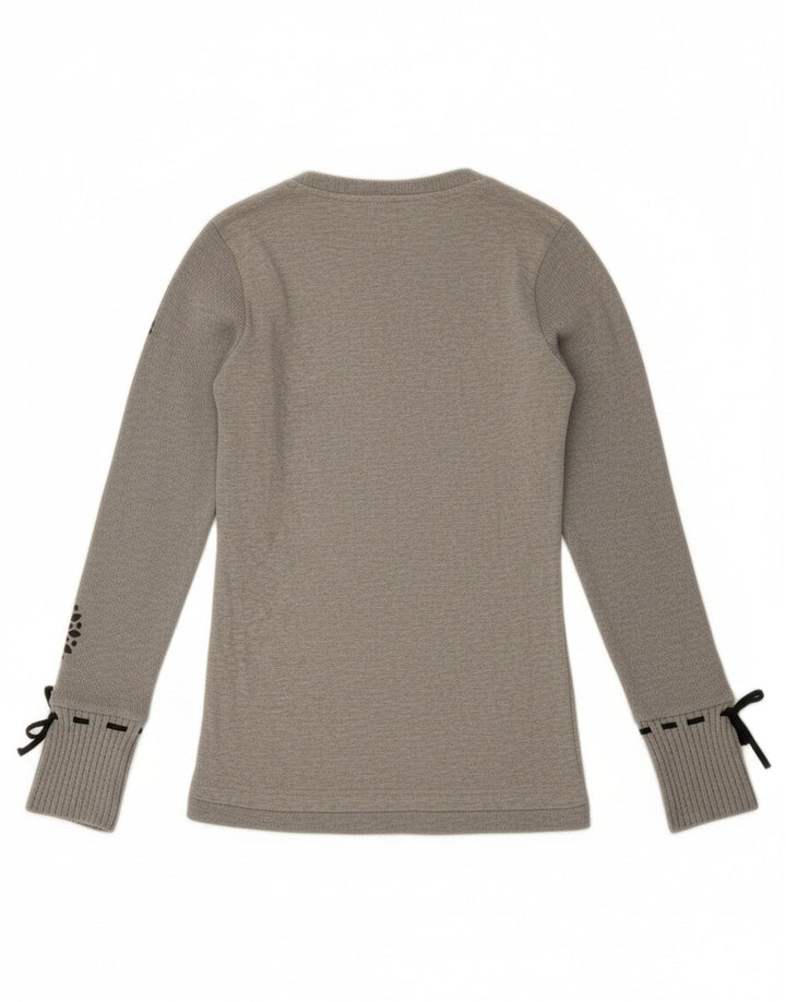 DESIGUAL Womens Graphic Top Long Sleeve UK 10 Small Grey Heart Vintage Desigual and Second-Hand Desigual from Messina Hembry 