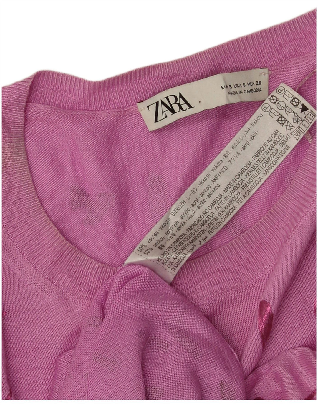 Damski sweter Zara z abstrakcyjnym wzorem i dekoltem w łódkę UK 10, mały różowy